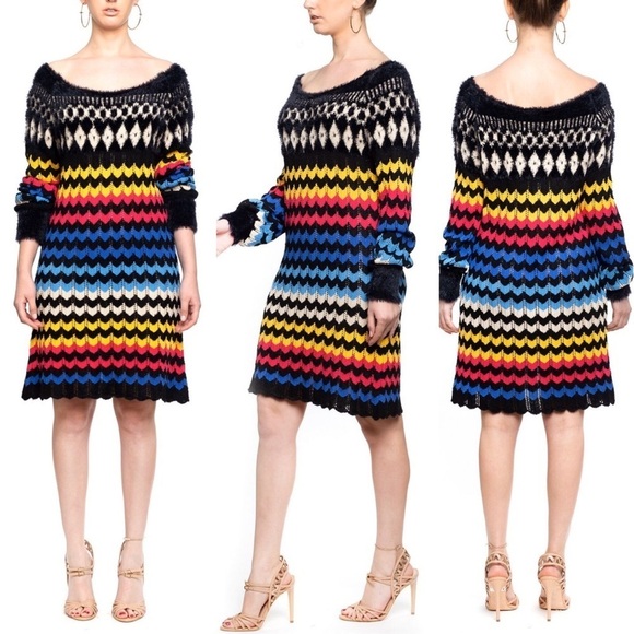 Farm Rio Modern Chevron Long Sleeve Knit sweater Dress M - Picture 1 of 8